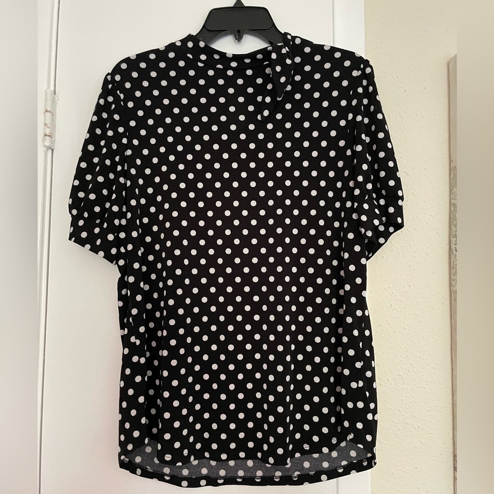 Polka Dot Tie-Neck Blouse